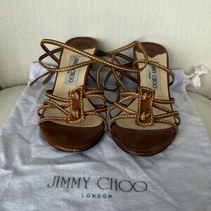 Jimmy Choo Gold and Brown Strappy Sandals